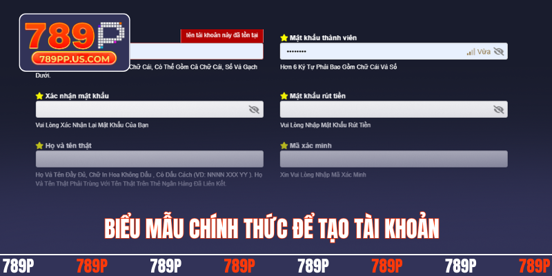 Biểu mẫu chính thức để tạo tài khoản
